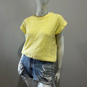 Vintage Butter Yellow Pearl Detail CottageCore Knit Sweater